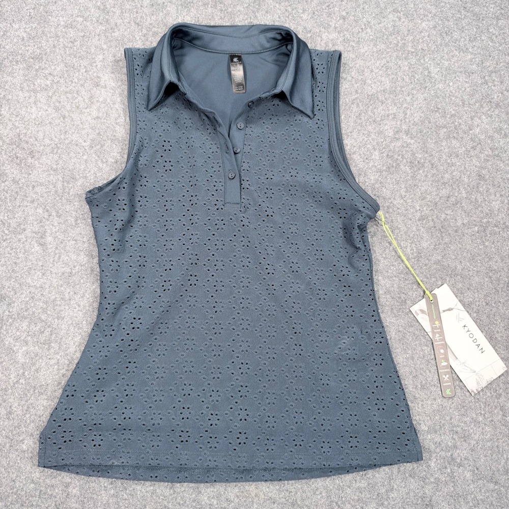 Kyodan Womens Sleeveless Eyelet Polo Top Navy Blue Golf Tennis UST3609-NAV-XS